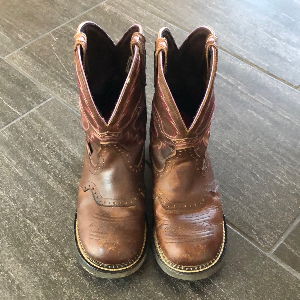 JUSTIN Gypsy Women's Cowboy Boots Brown and Pink Leather Cowgirl Boots 7 1/2 B
